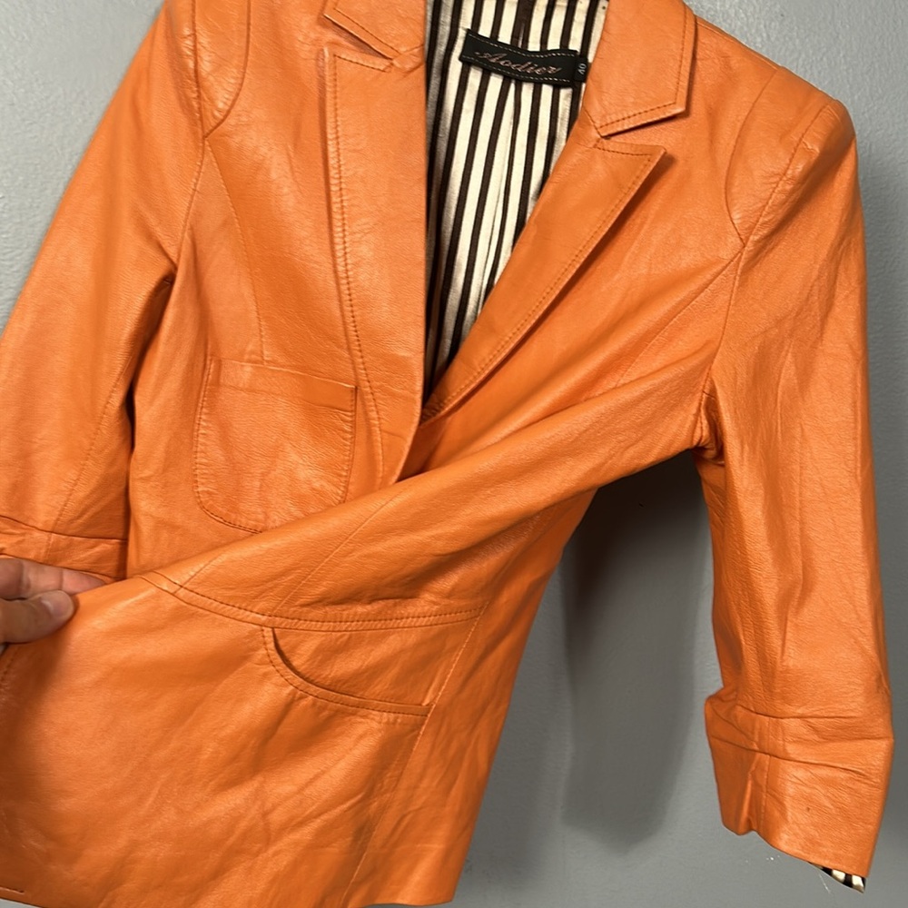 Aodier Orange Leather Women's Jacket size 40 XS to S - Picture 15 of 16